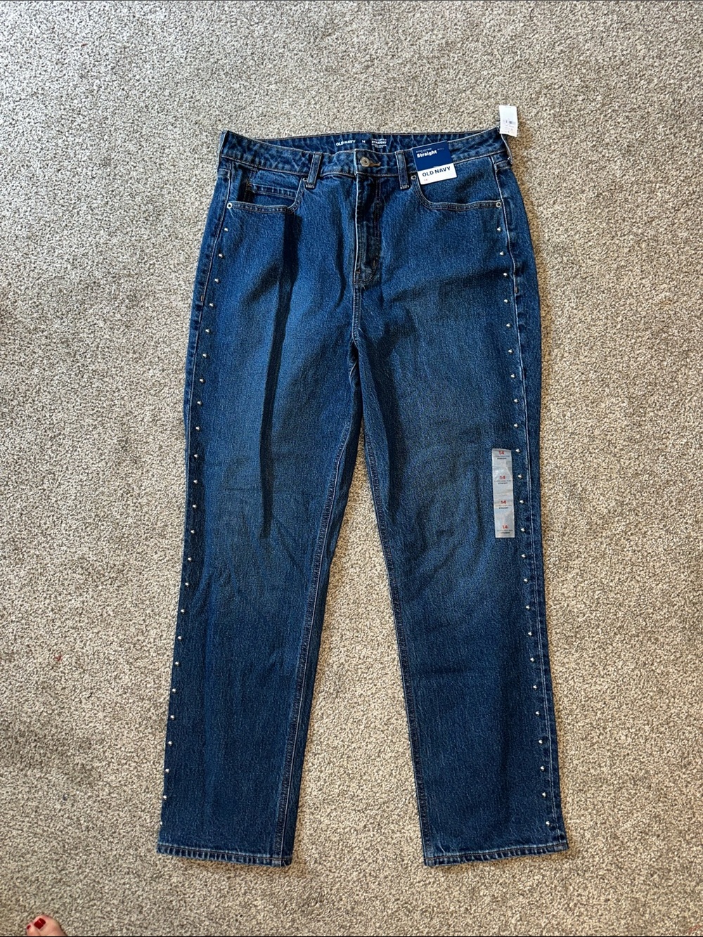Old Navy Dark Blue Straight-Leg Jeans with Side Studs